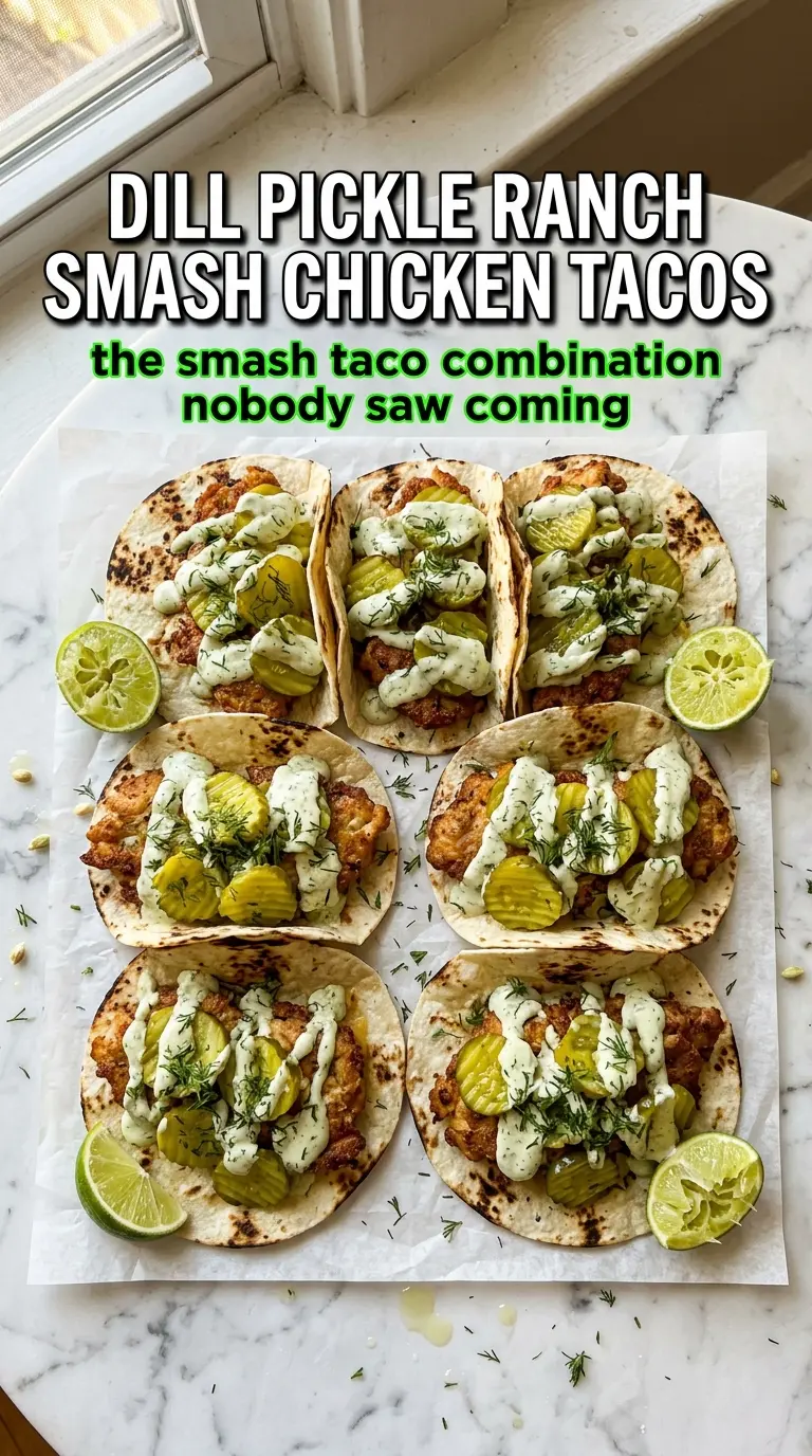 Dill Pickle Ranch Smash Chicken Tacos crispy tangy cheesy