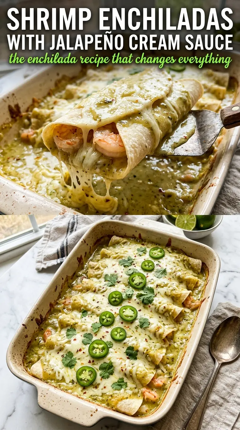 Shrimp Enchiladas with Jalapeño Cream Sauce creamy baked