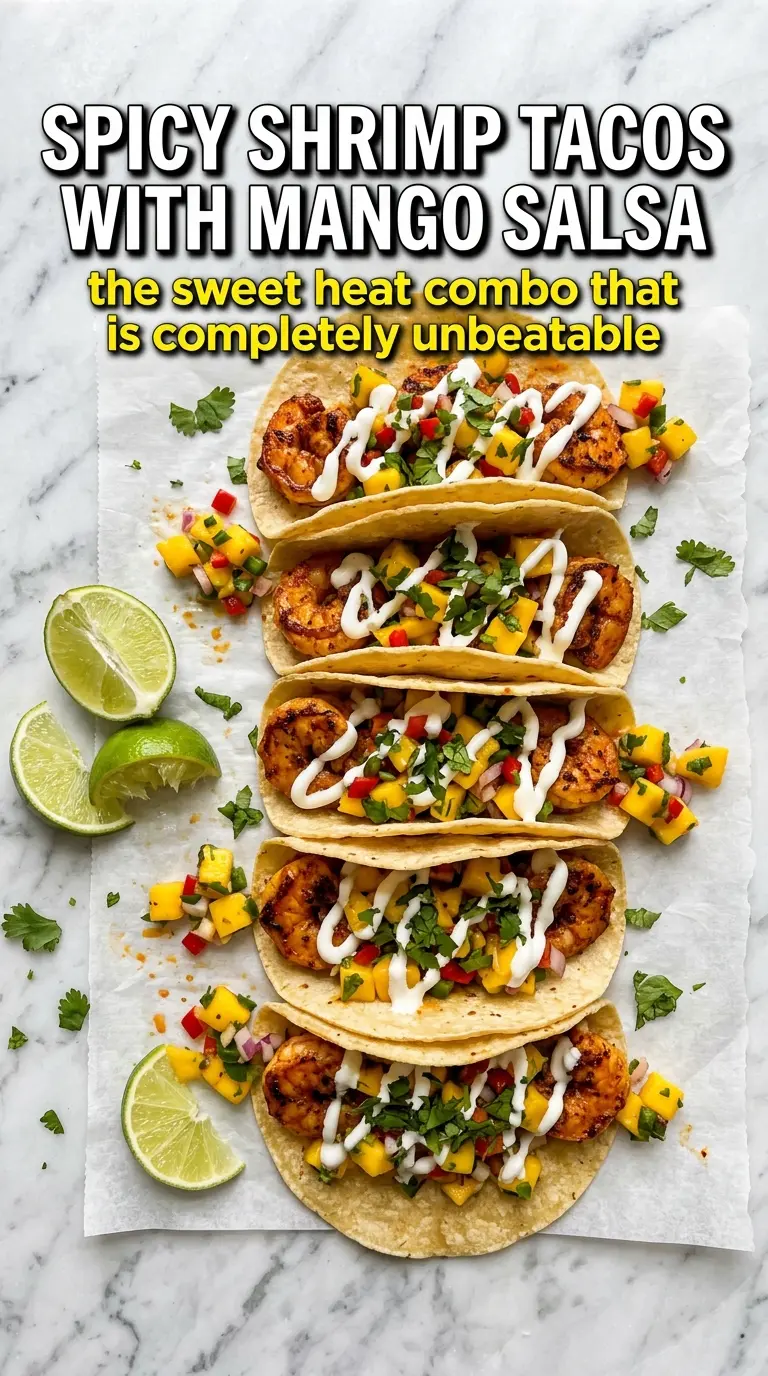 Spicy Shrimp Tacos with Mango Salsa, bright, colorful, fresh