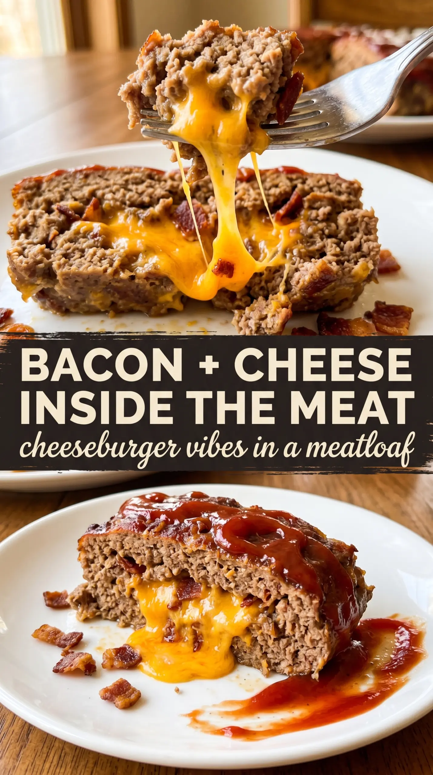 Bacon Cheeseburger Meatloaf cheesy bacon, ketchup glaze