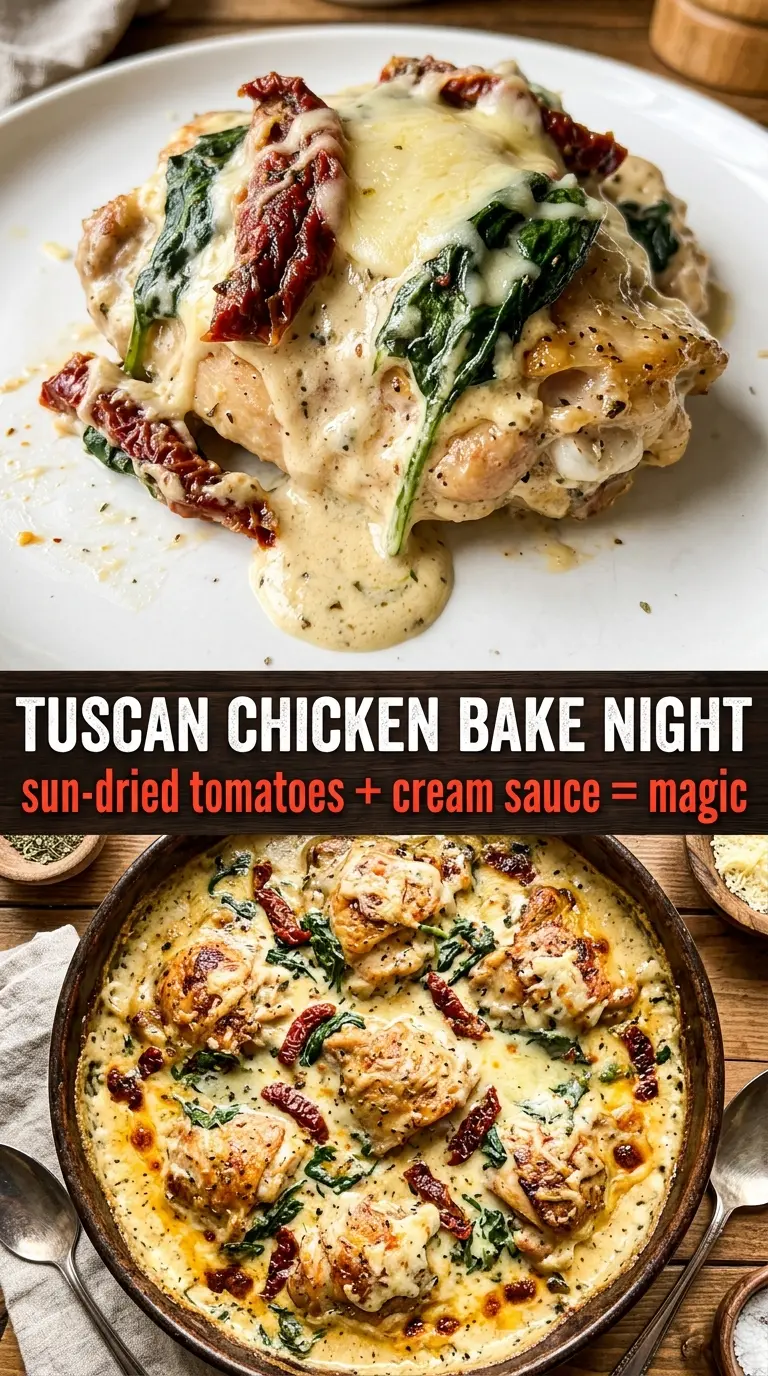 Baked Tuscan chicken casserole creamy golden savory