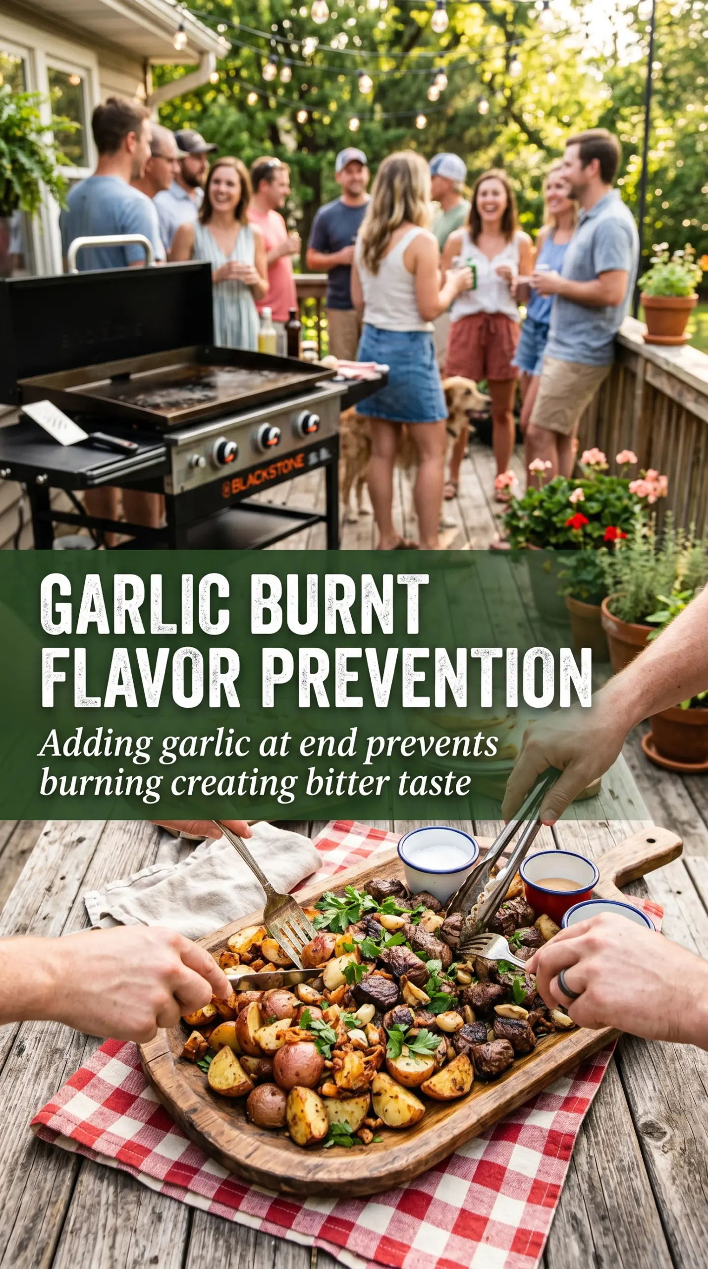 Blackstone Garlic Steak Bites and Potatoes with garlic butter, golden potatoes, parsley