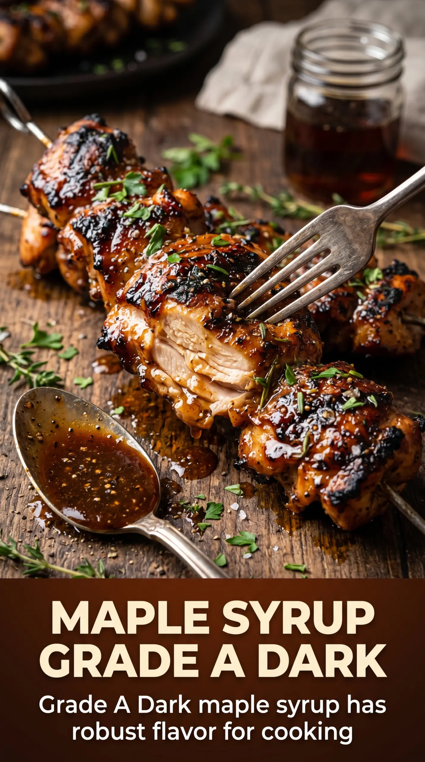 Bourbon Maple BBQ Chicken Skewers glossy caramelized