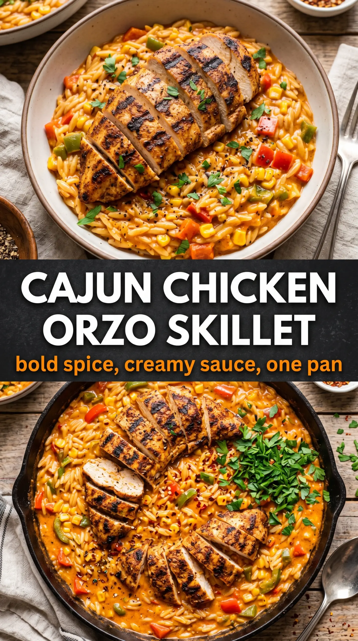 Cajun Chicken Orzo blackened creamy skillet