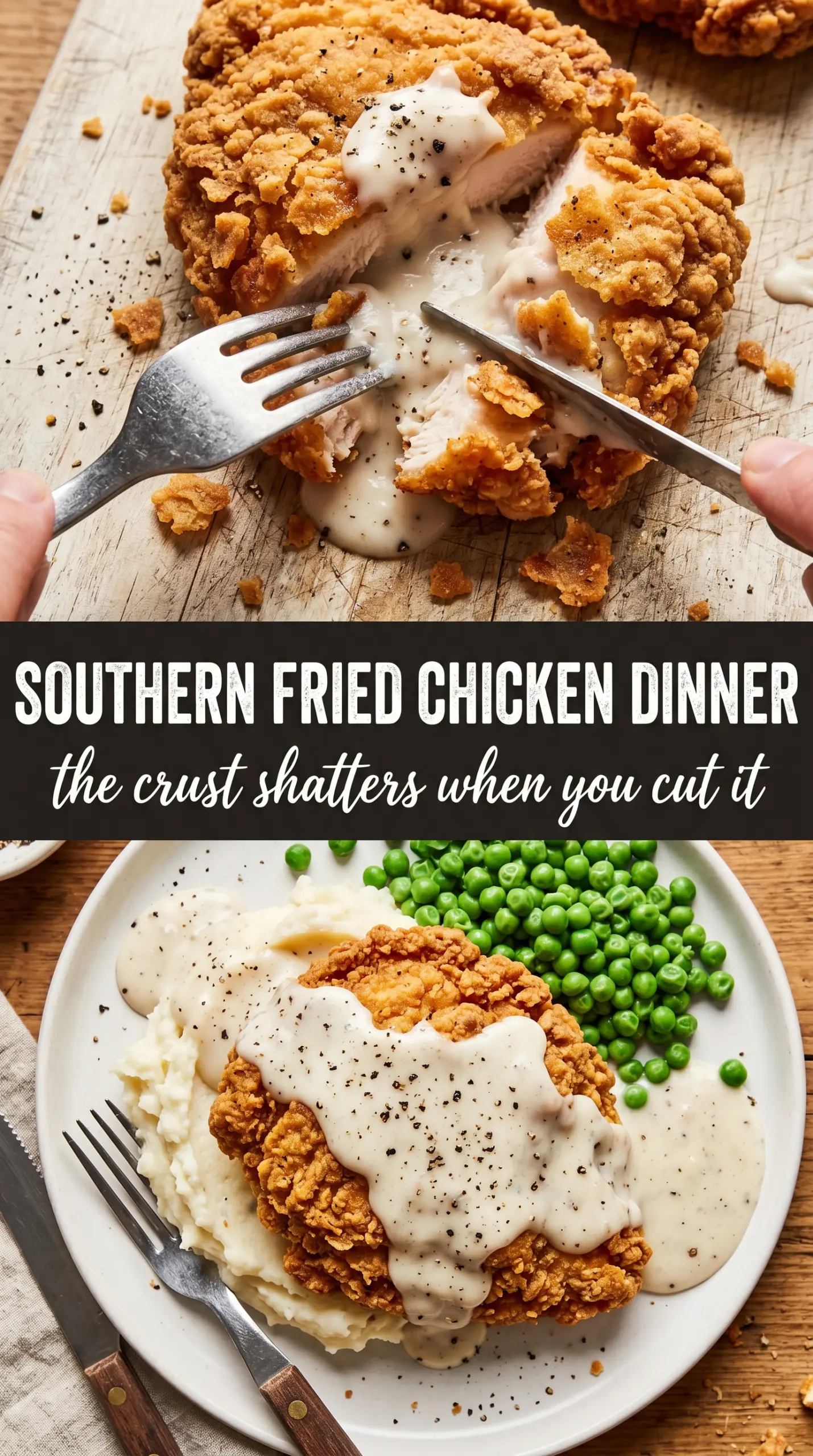 Country fried chicken crispy golden gravy