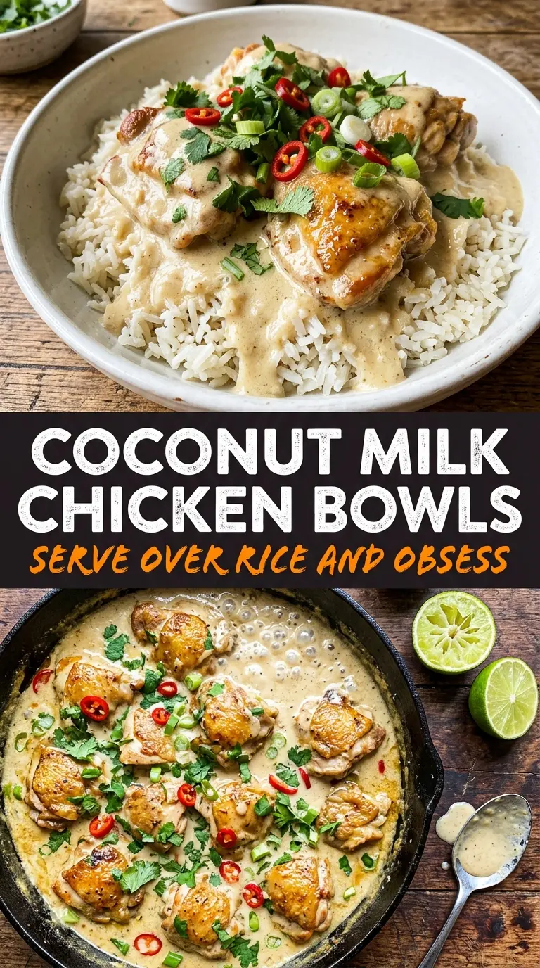 Creamy Coconut Milk Chicken with golden coconut sauce and cilantro