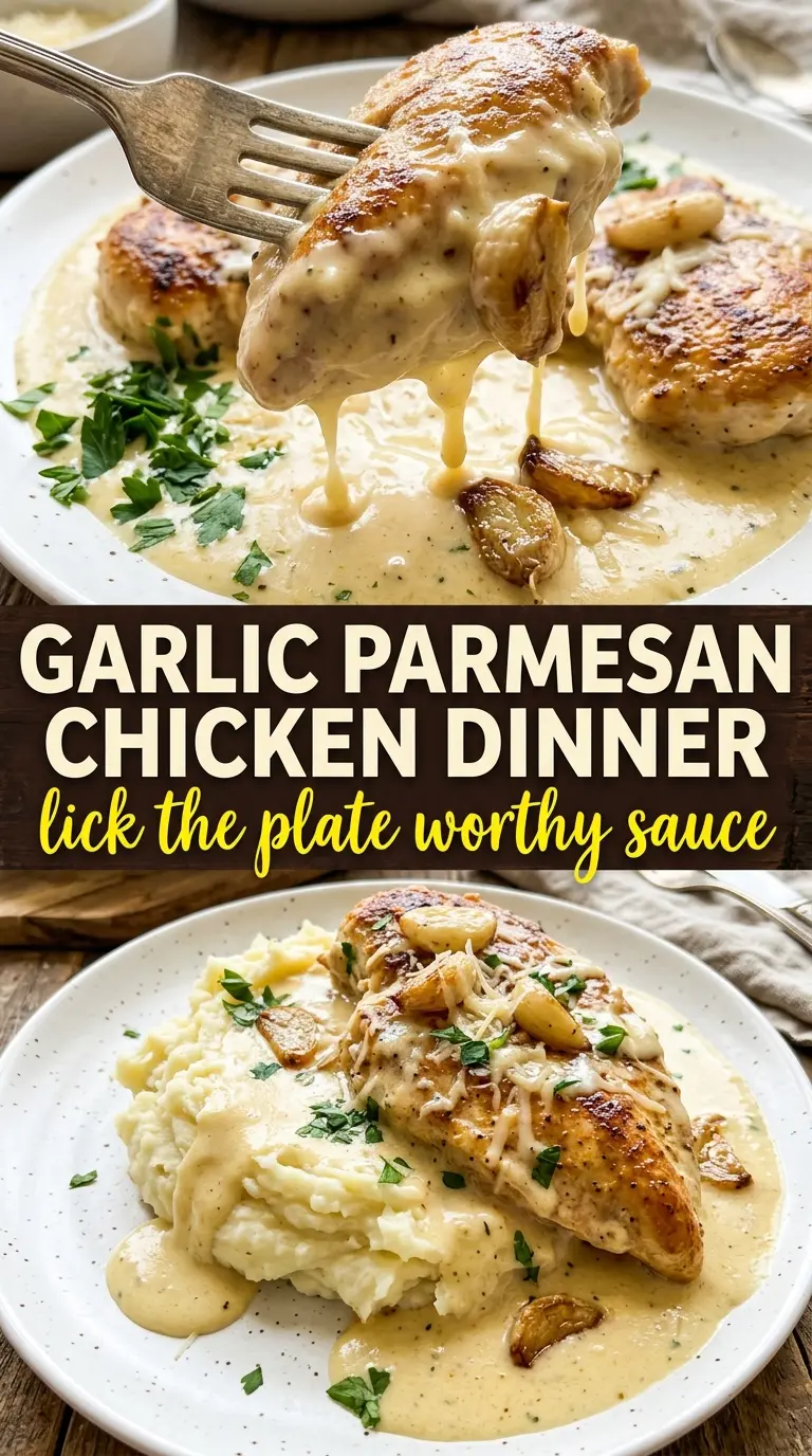 Creamy Garlic Parmesan Chicken golden seared, creamy skillet, herb garnish