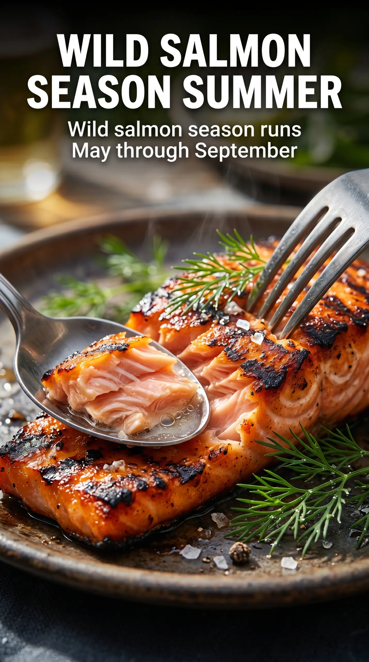 Grilled salmon crispy skin lemon dill