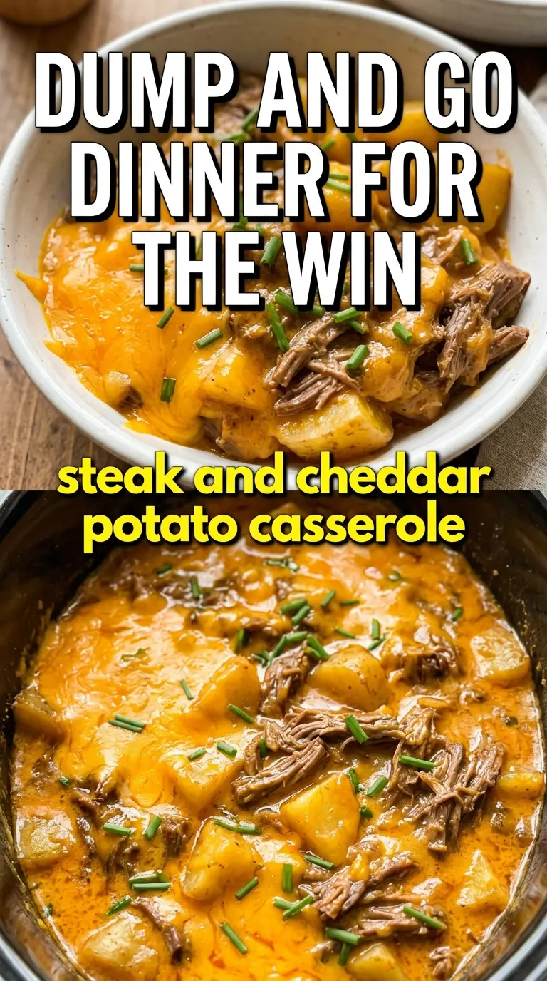 Slow Cooker Steak and Cheddar Potato Casserole cheesy potatoes tender steak