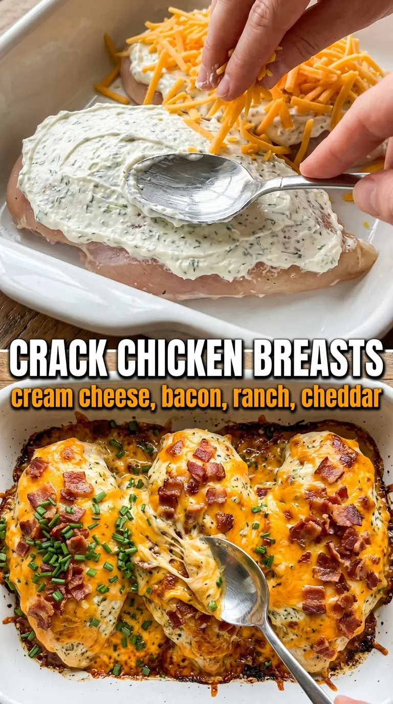 Baked crack chicken breasts creamy ranch bacon cheddar