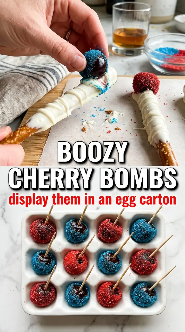 Boozy Cherry Bombs glossy bourbon cherries