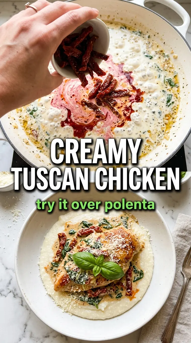 Creamy Tuscan Chicken rich skillet sauce, sun-dried tomatoes, spinach