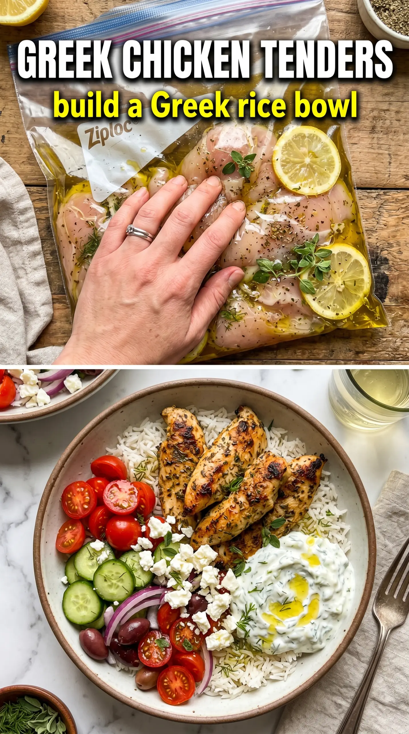 Greek chicken tenders lemon oregano tzatziki