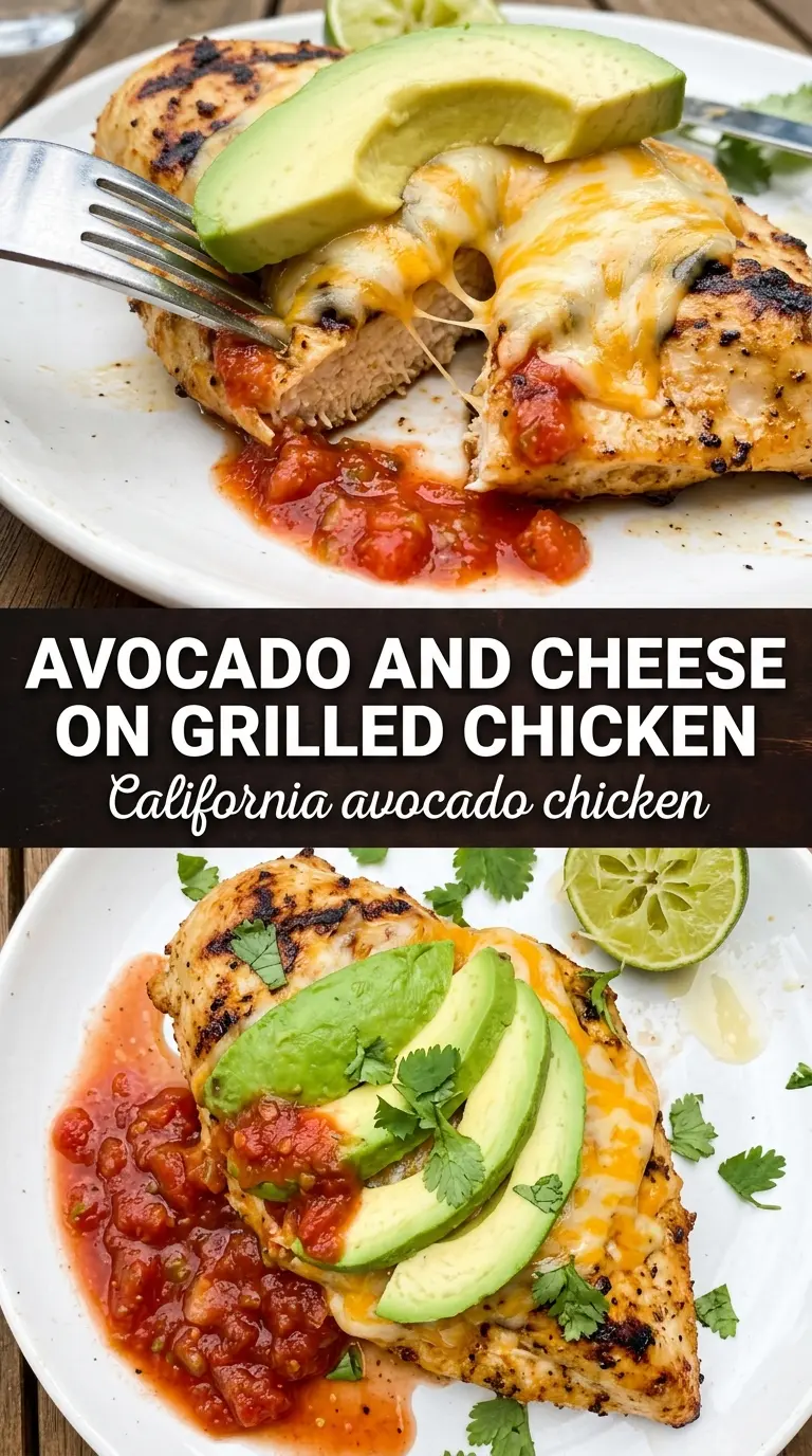 Grilled California Avocado Chicken, smoky avocado, cheesy bacon