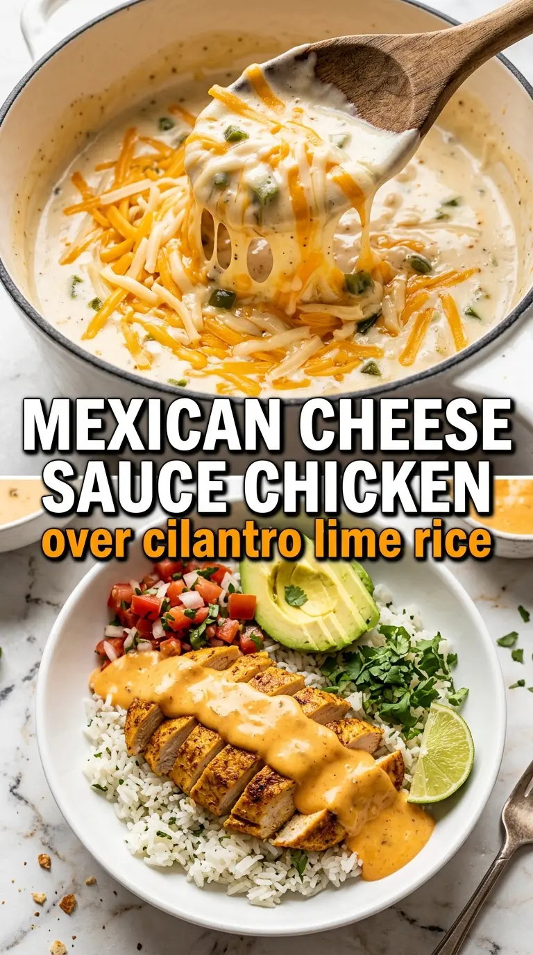 Mexican chicken with cheese sauce, queso chicken, jalapeño and tomato