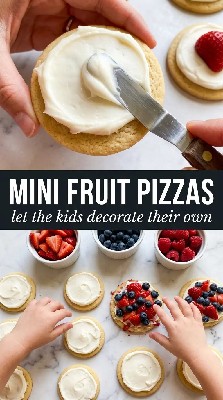 Mini Patriotic Fruit Pizzas colorful berries creamy cookie