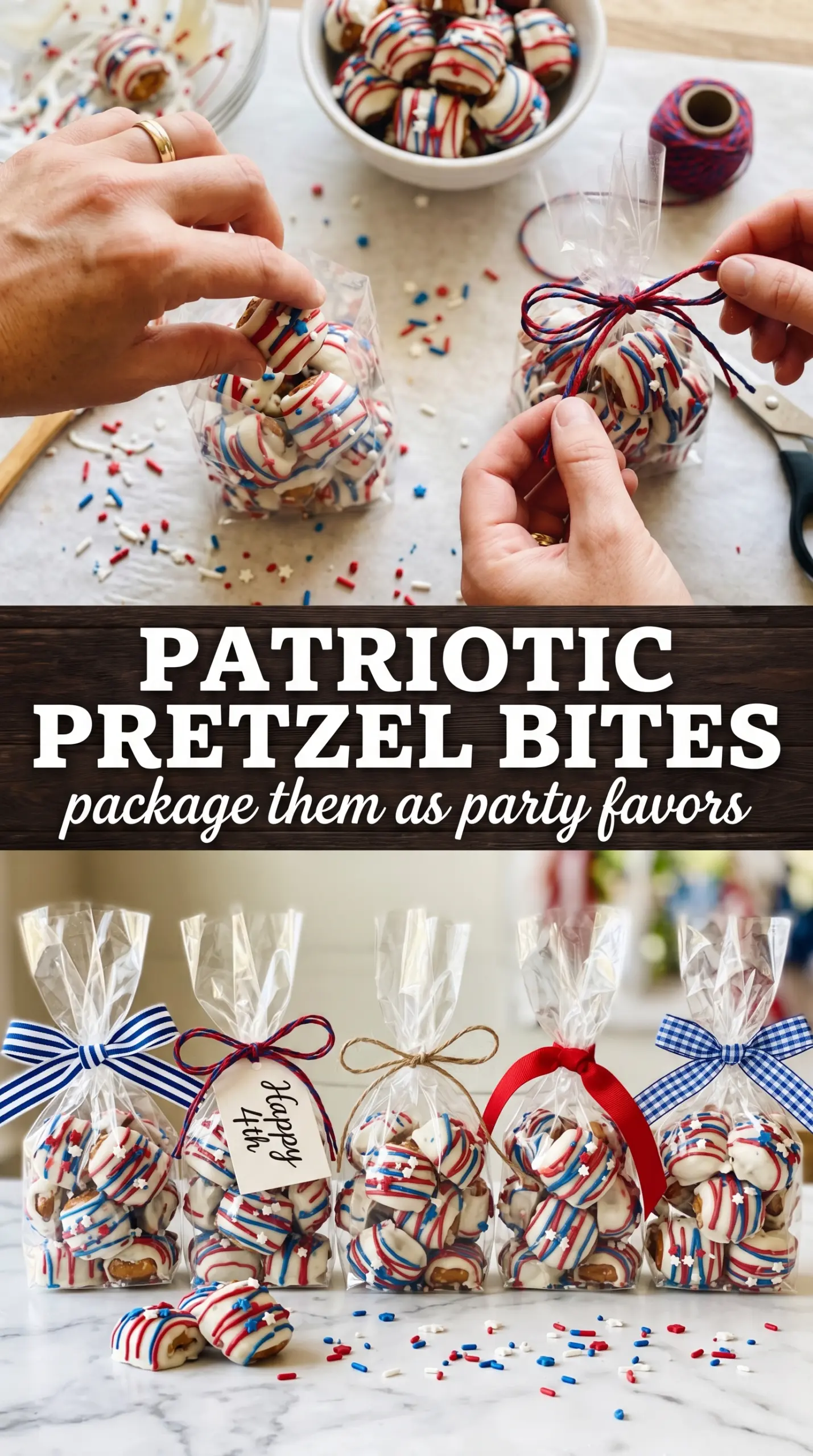 Patriotic Pretzel Bites red white blue sprinkles