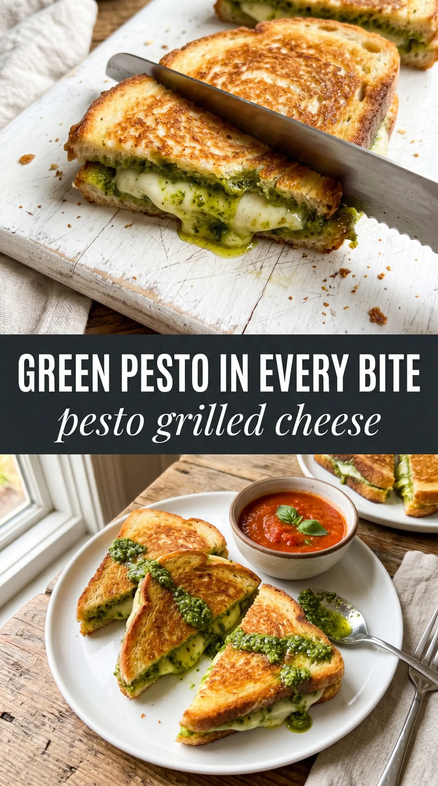 Pesto Grilled Cheese golden sourdough melty mozzarella