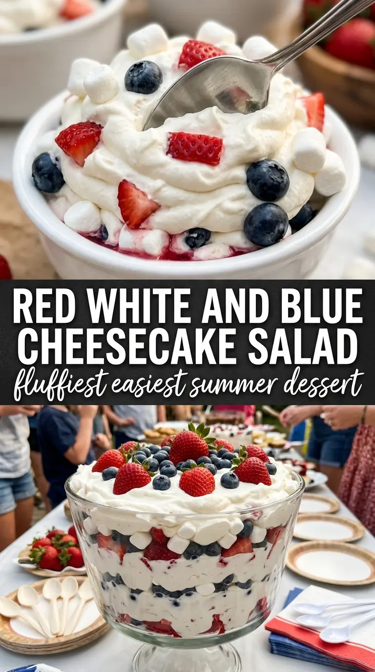 Red, White and Blue Cheesecake Salad creamy berries marshmallows