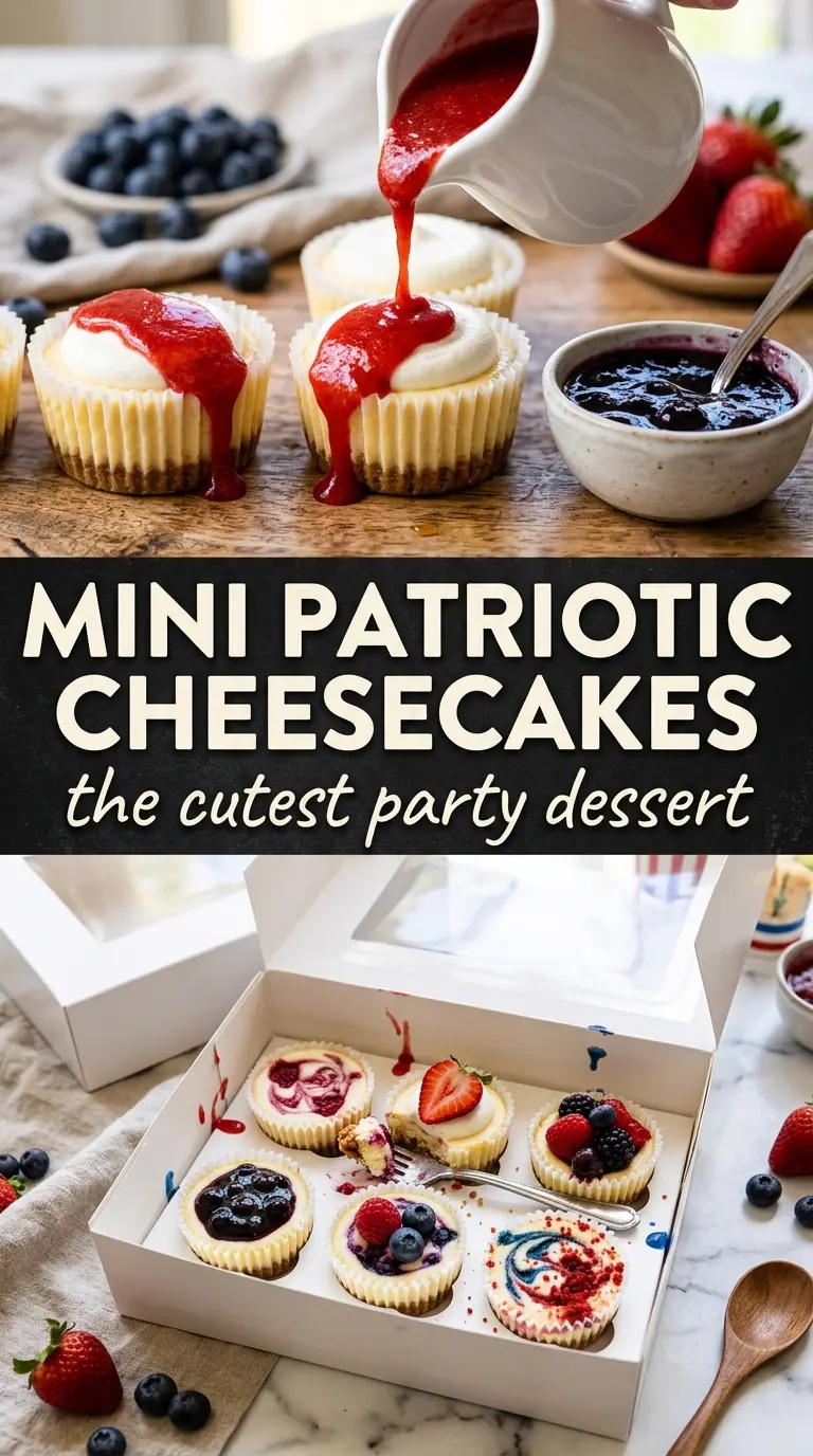 Red, White and Blue Mini Cheesecakes creamy berry-topped