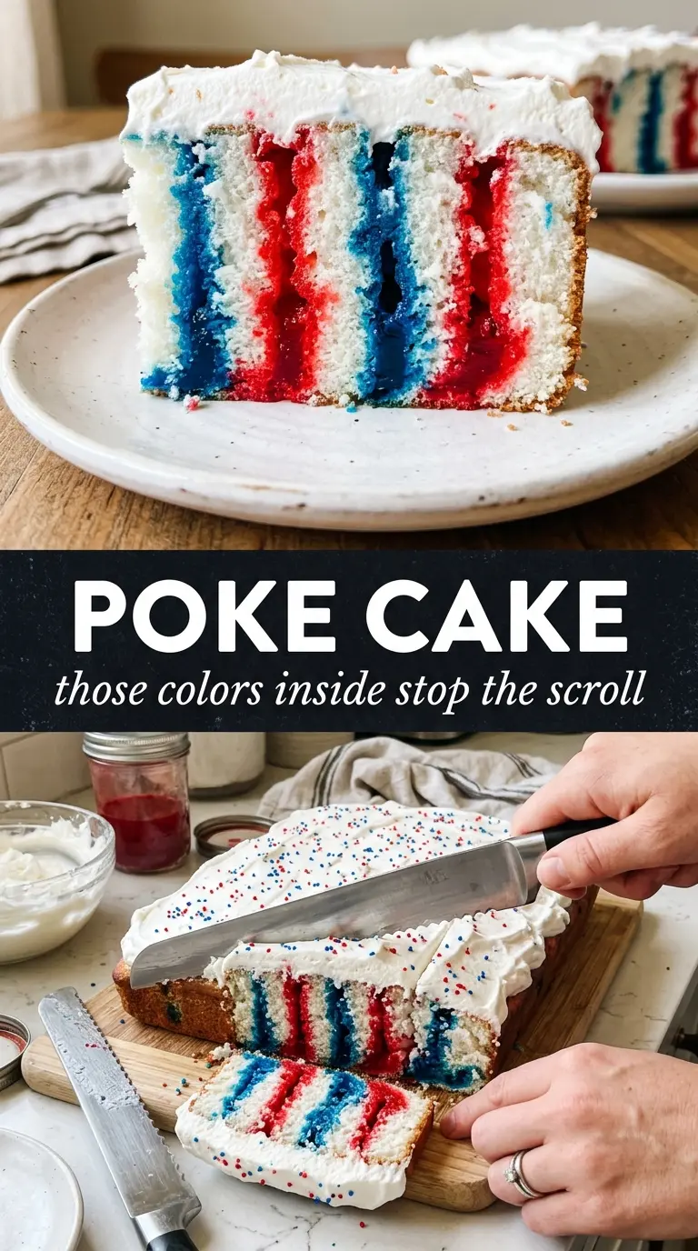Red, White and Blue Poke Cake patriotic Jell-O striped dessert