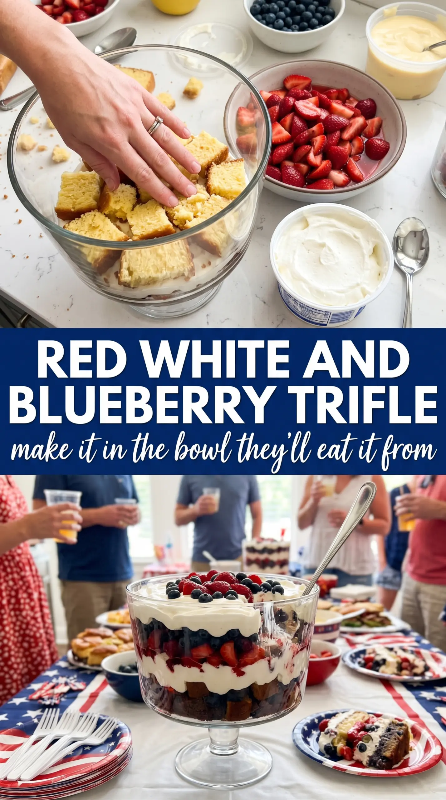 Red, White and Blueberry Trifle, layered, festive, chilled