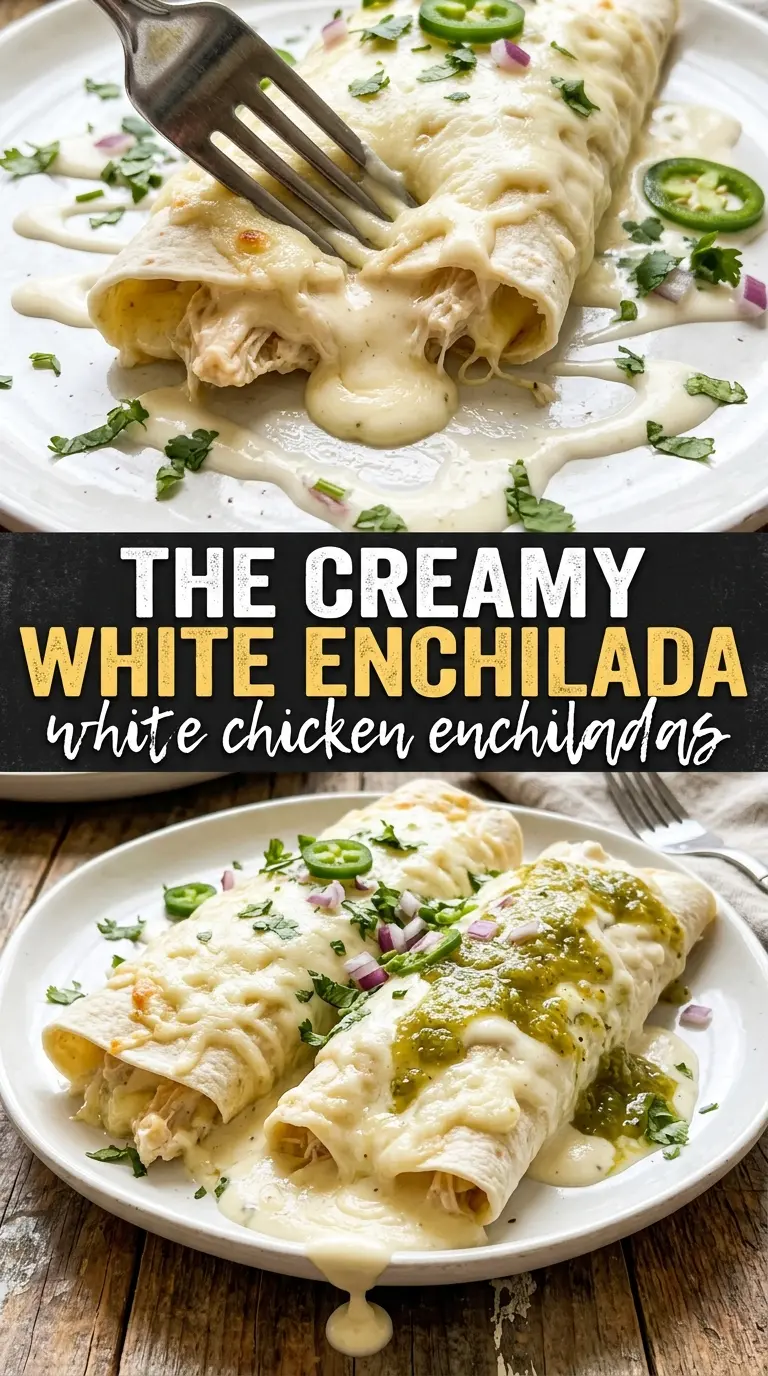 White Chicken Enchiladas creamy cheesy