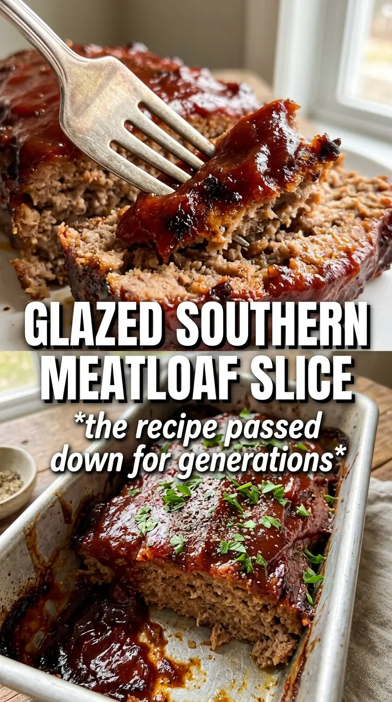 Southern Meatloaf with tangy glaze, sweet onion, bell pepper