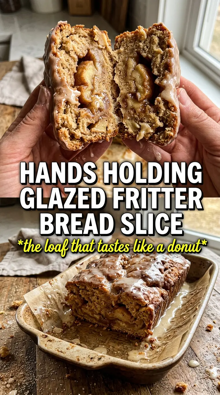 Amish Apple Fritter Bread with cinnamon apples, glazed loaf, tender crumb