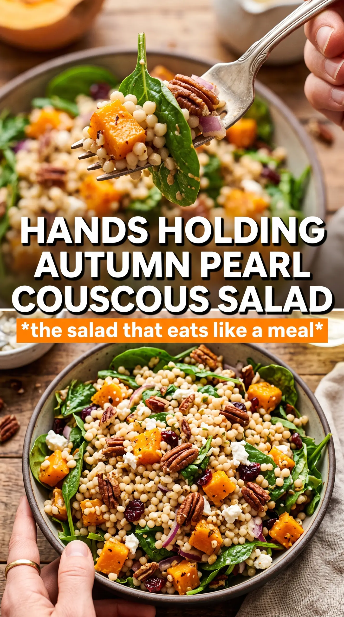 Autumn Pearl Couscous Salad, roasted squash, maple balsamic