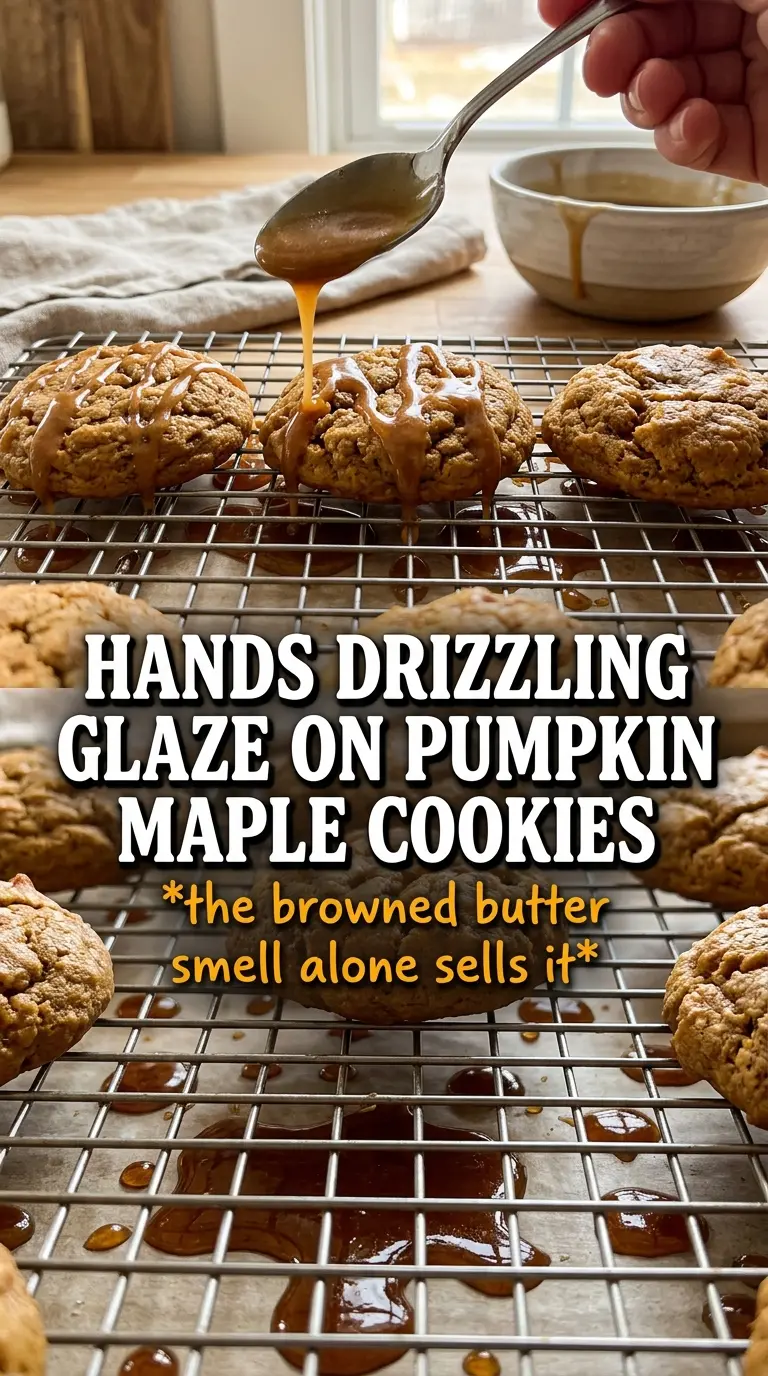 Brown butter maple pumpkin cookies, maple glaze, flaky salt