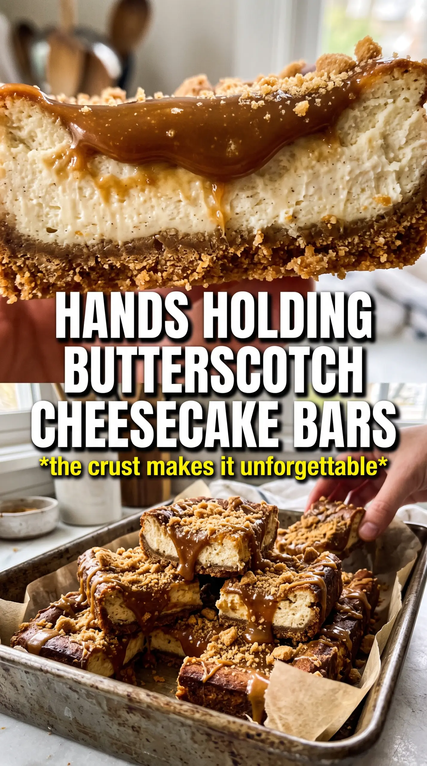 Butterscotch Graham Cracker Cheesecake Bars creamy golden drizzled