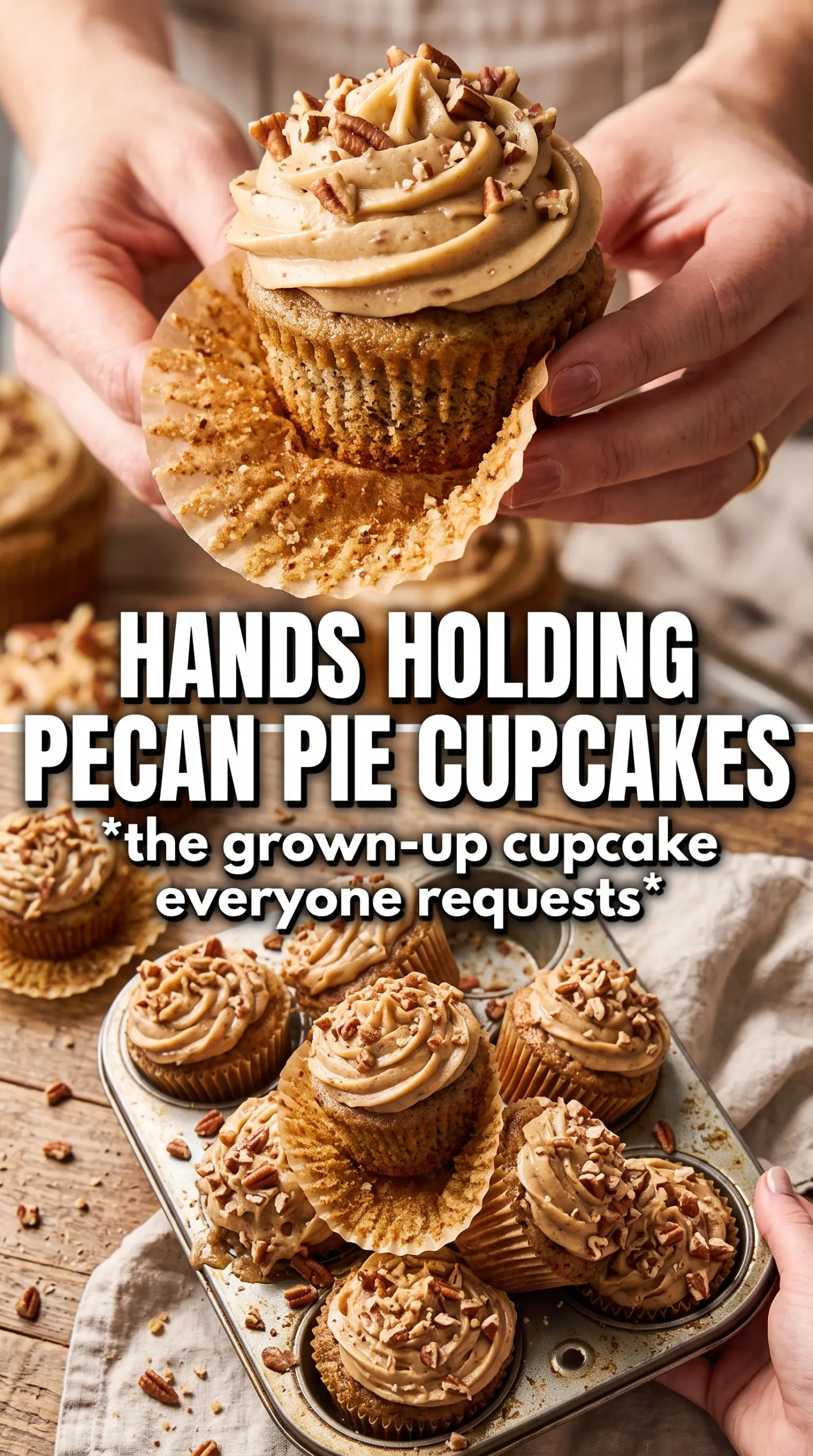 Chocolate Bourbon Pecan Pie Cupcakes with Butter Pecan Frosting rich chocolate, pecan filling, browned butter