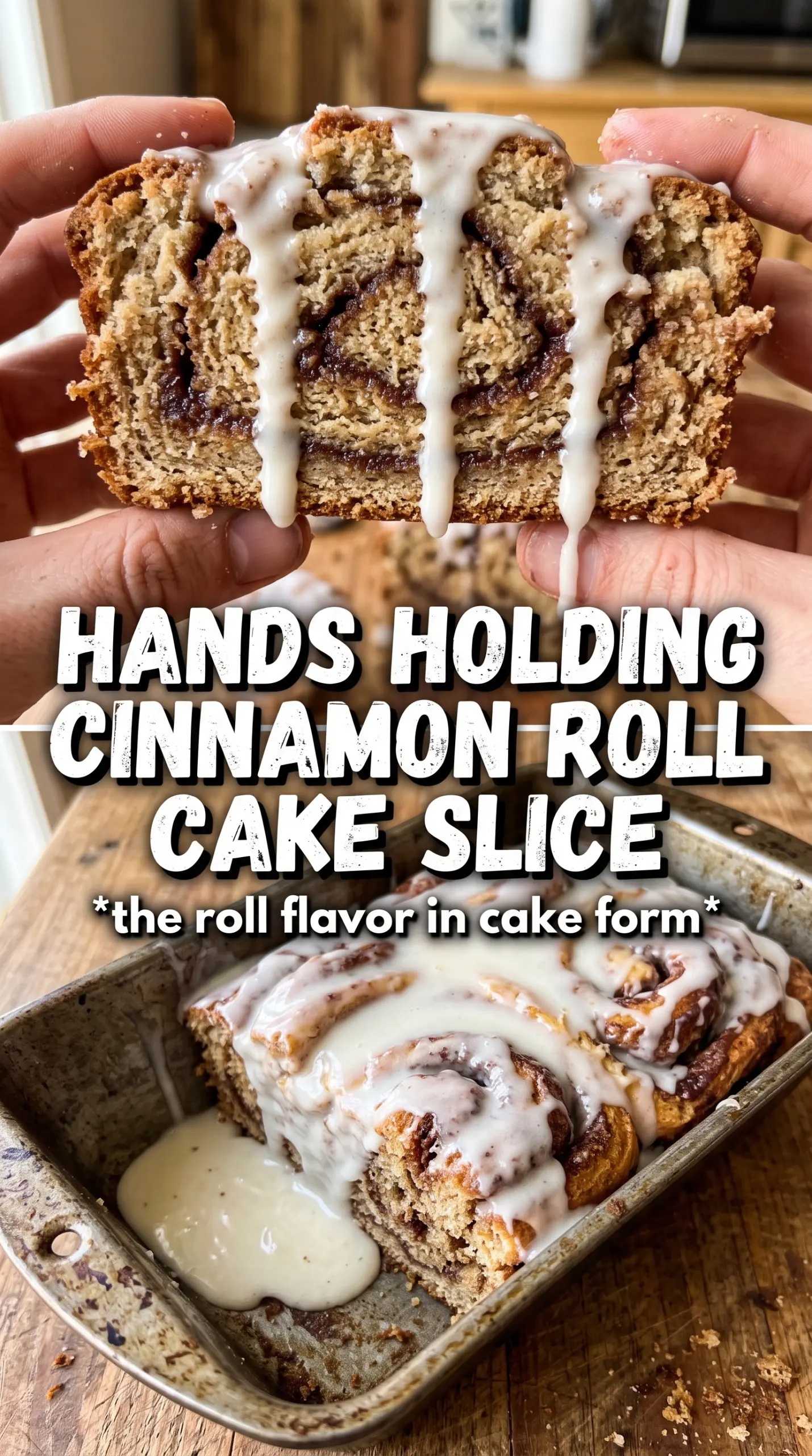 Cinnamon Roll Cake swirled, glazed, tender