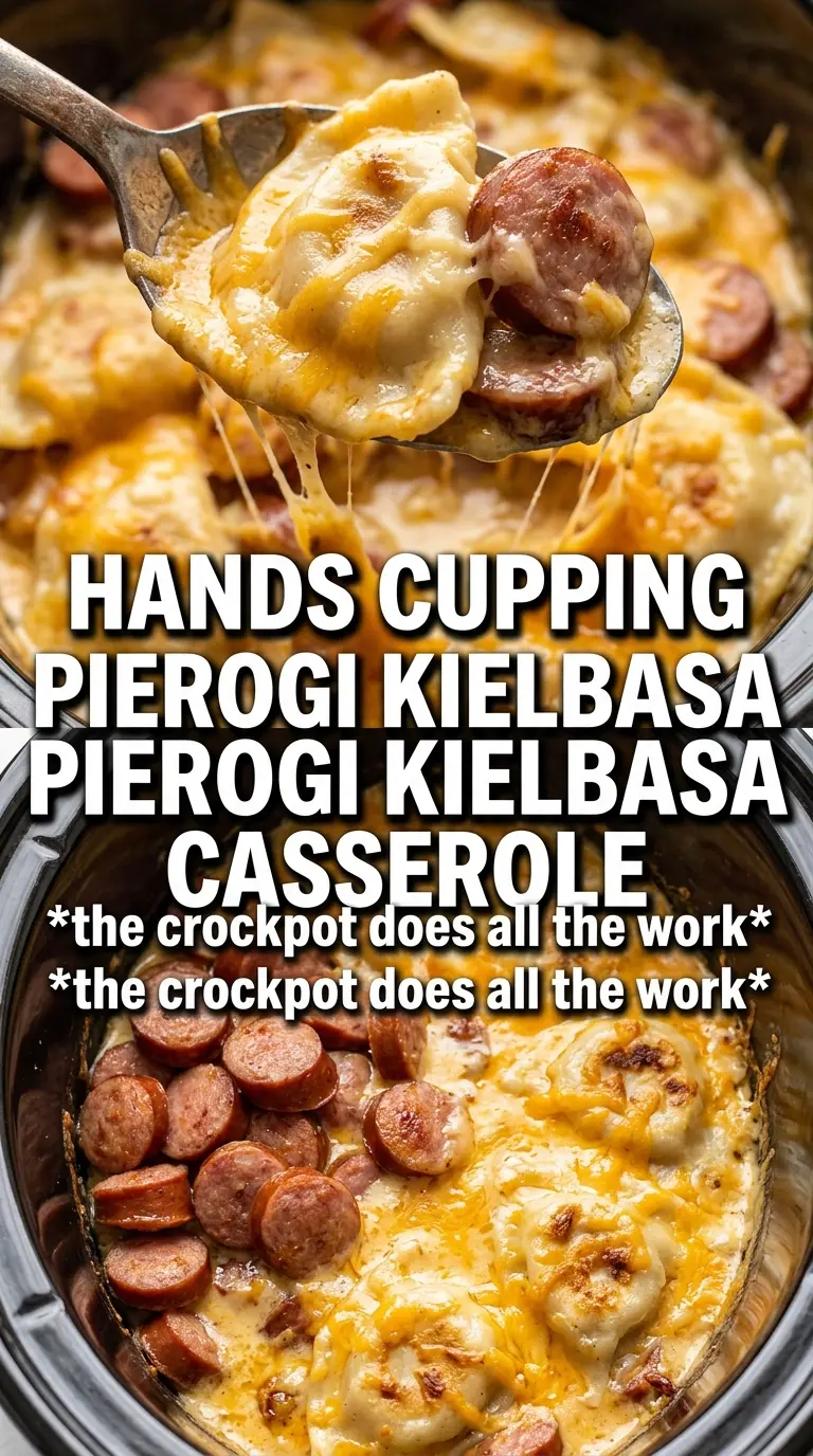 Crockpot Pierogi Casserole With Kielbasa creamy cheesy