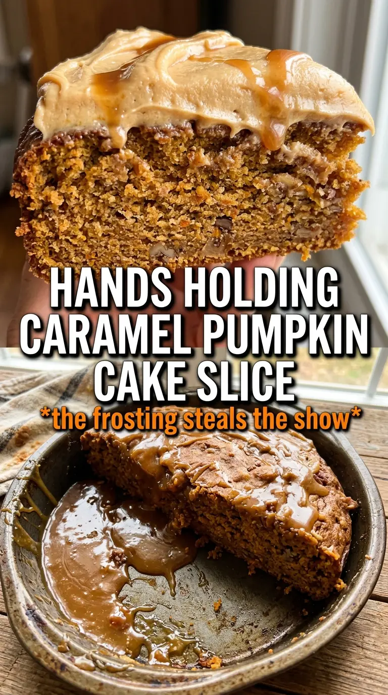 Pumpkin Cake With Caramel Cream Cheese Frosting, spiced layers, caramel drizzle