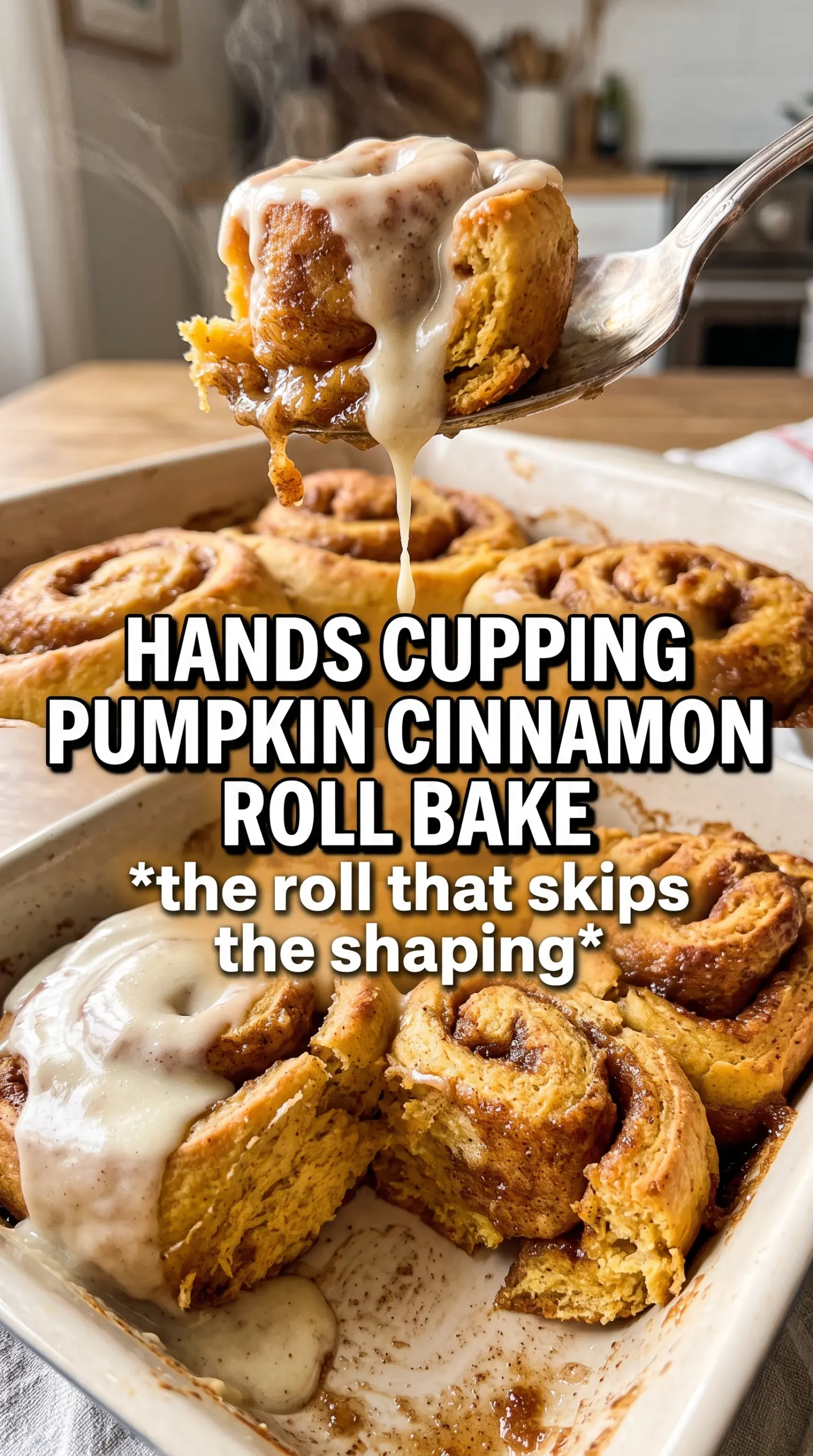 Pumpkin Cinnamon Roll Bake, golden creamy spiced