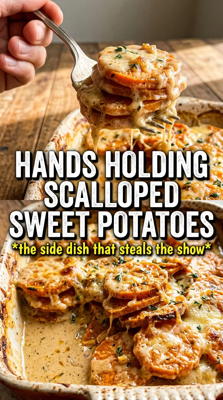 Scalloped Sweet Potatoes golden cheesy layered
