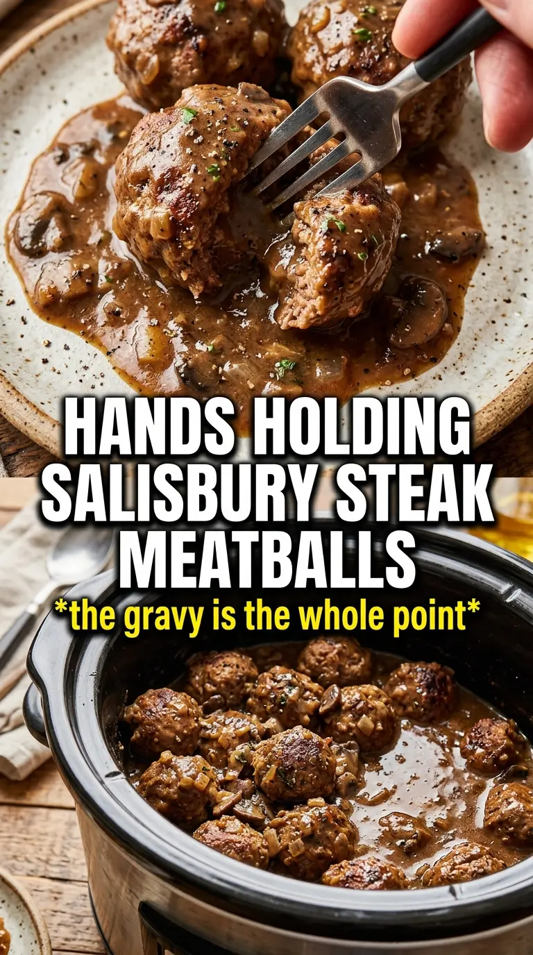 Slow Cooker Salisbury Steak Meatballs rich mushroom gravy