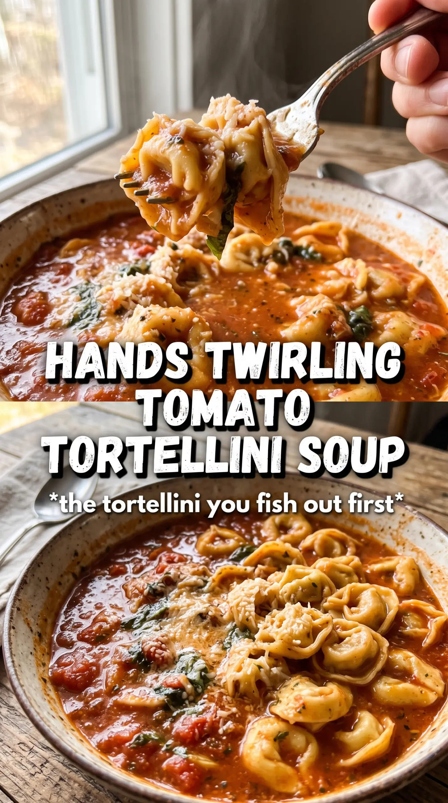 Tomato Tortellini Soup, creamy, hearty, basil-topped